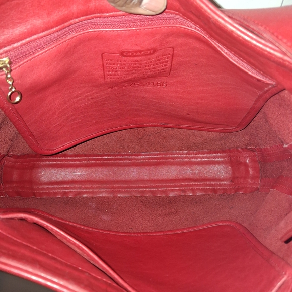 Coach Red Leather Shoulder Bag with Gold Buckle - Picture 7 of 10